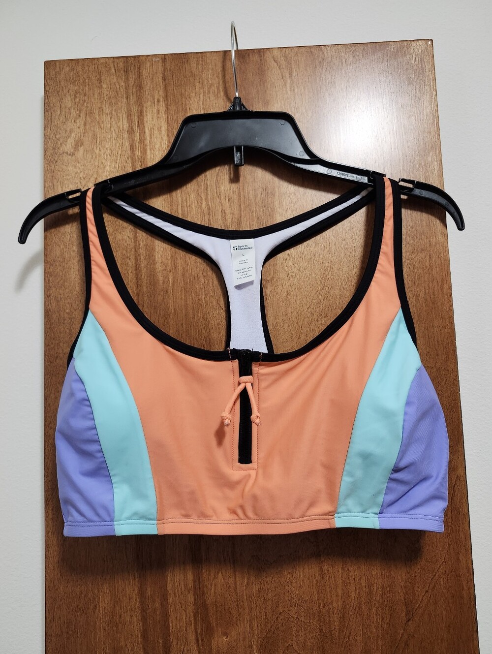 NWOT Sports Illustrated Size L Zip Front Striped Multi Colored Swim Top